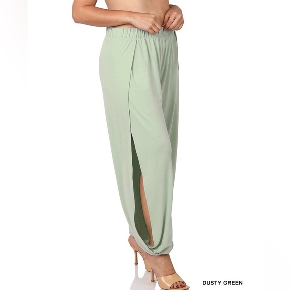 New!🎉2 for$20 Plus Size Dusty Green Split Leg Pants Size 1X 2X 3X - Picture 1 of 4
